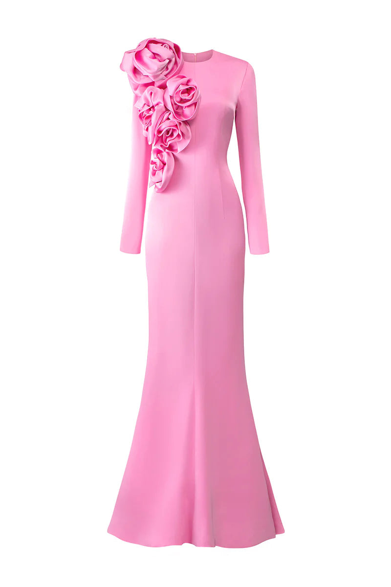 Temperament Three-dimensional Flower Long-sleeved Dress