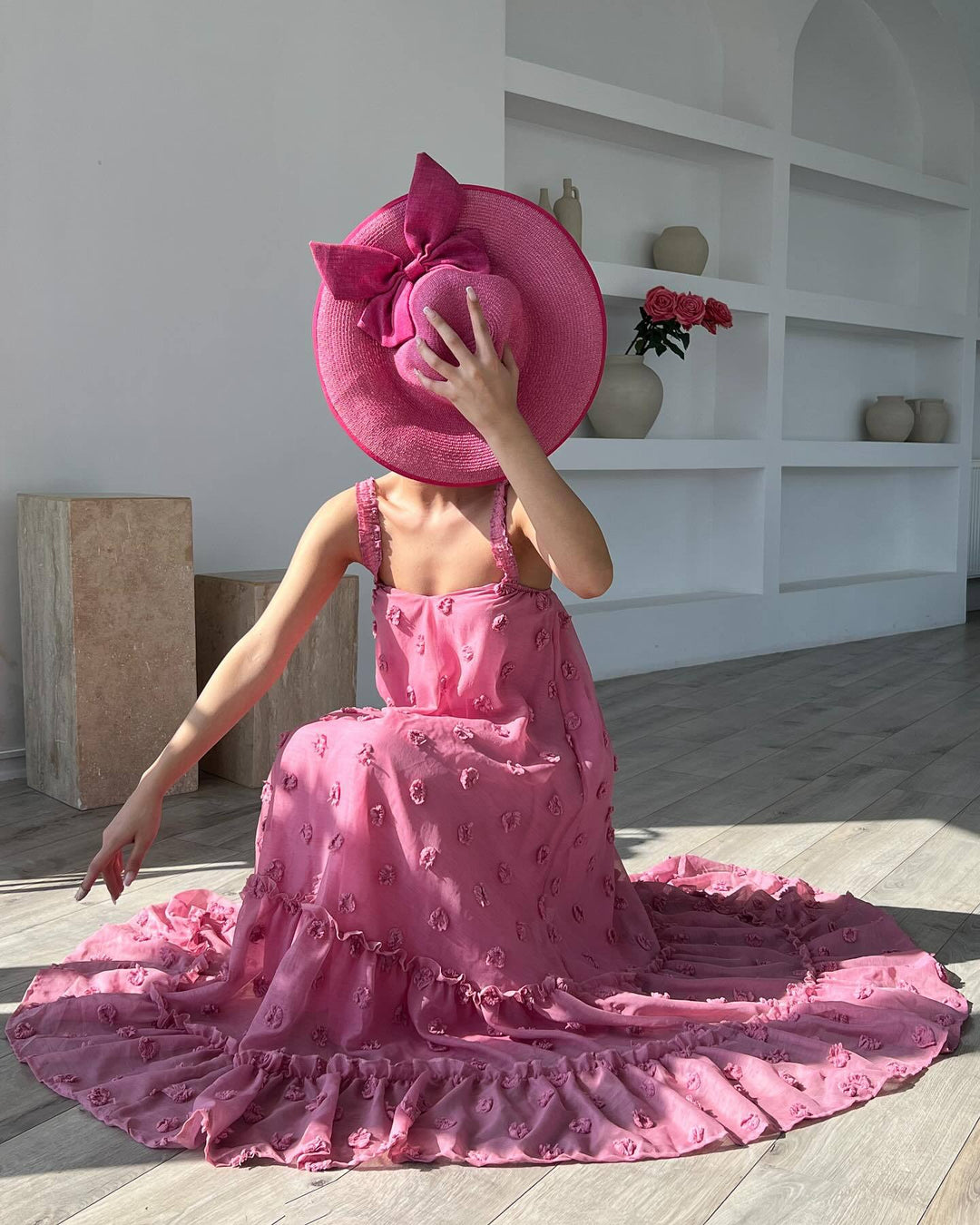 Pink Flower Cake Chiffon Dress