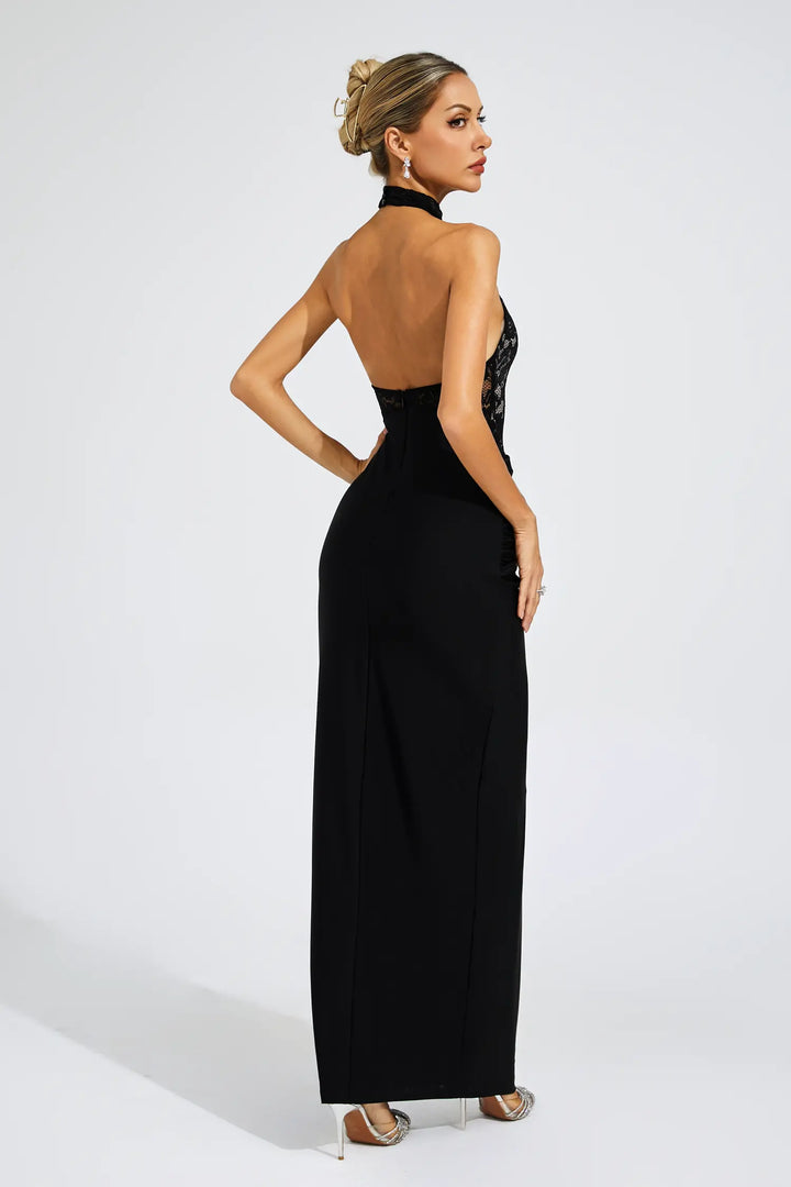 Hollow Lace Black Maxi Dress