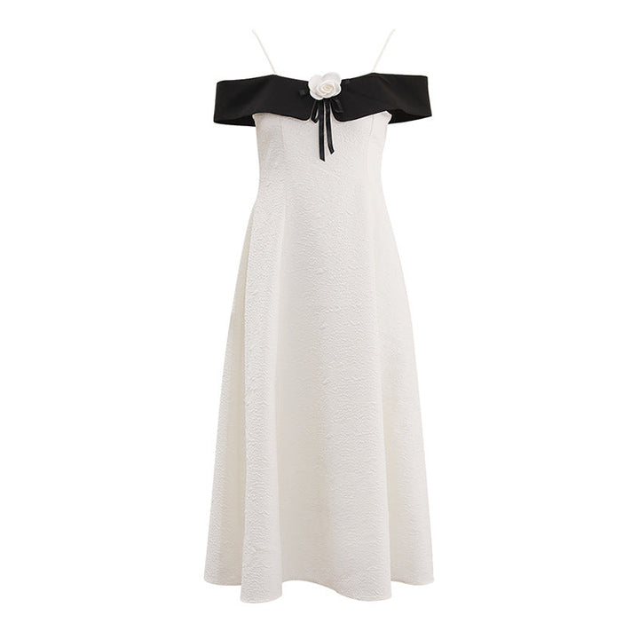 Textured Pleated High-Quality Suspender Colorblock Elegant Dress