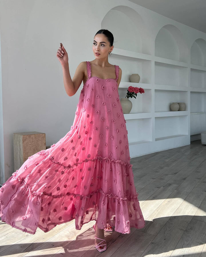 Pink Flower Cake Chiffon Dress