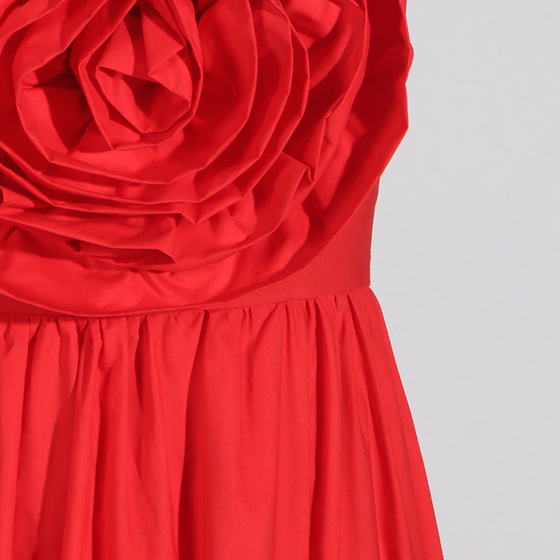 Tori Red Rose Flower Off Shoulder Dress