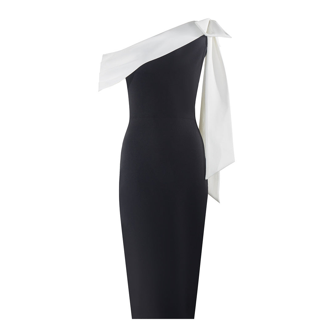 Black White Bow Elza Midi Bandage Dress