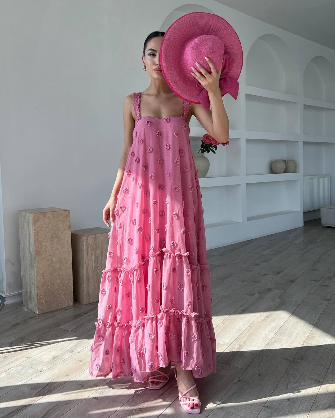 Pink Flower Cake Chiffon Dress