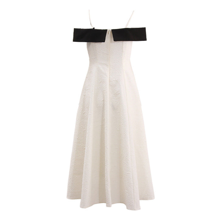 Textured Pleated High-Quality Suspender Colorblock Elegant Dress