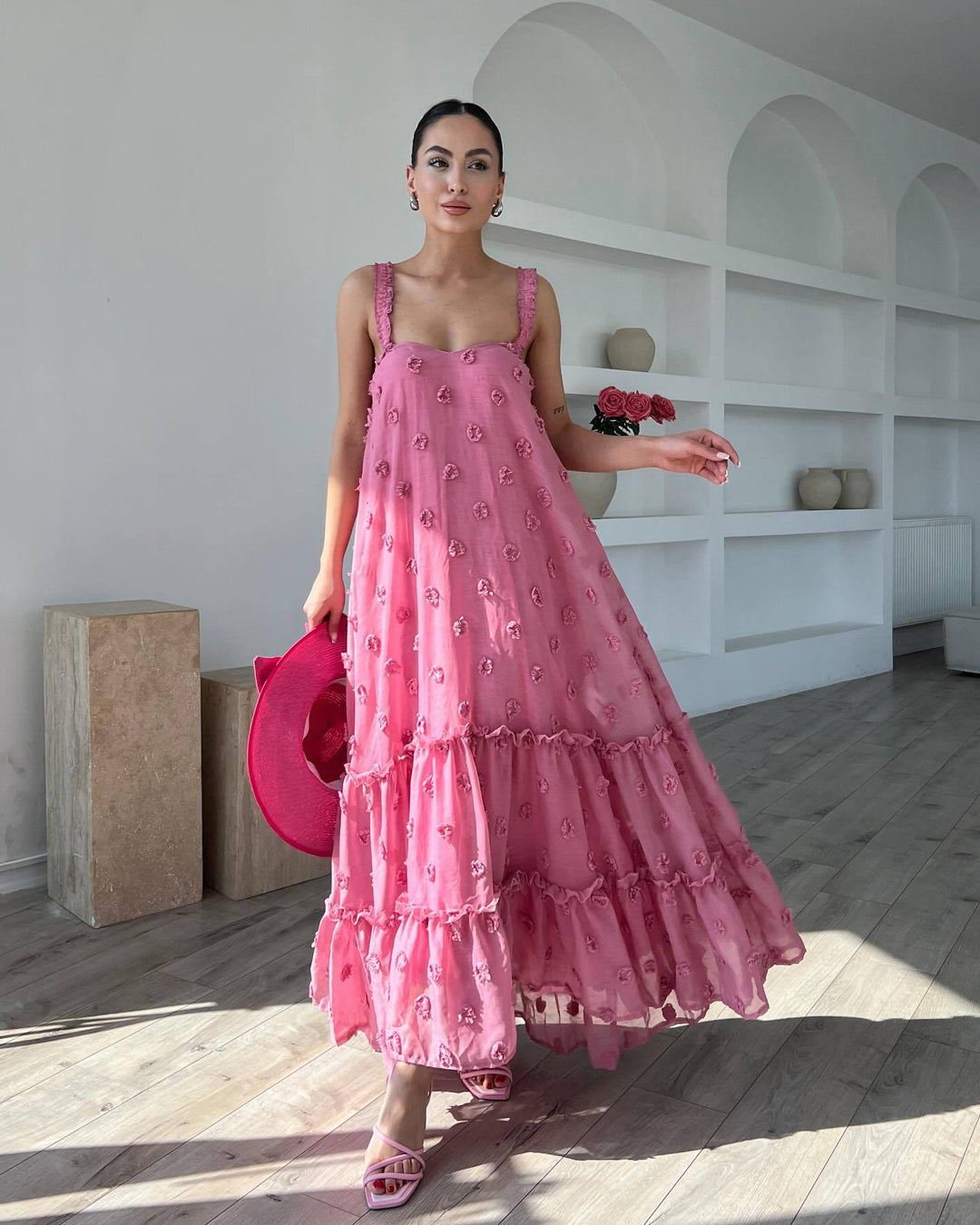 Pink Flower Cake Chiffon Dress