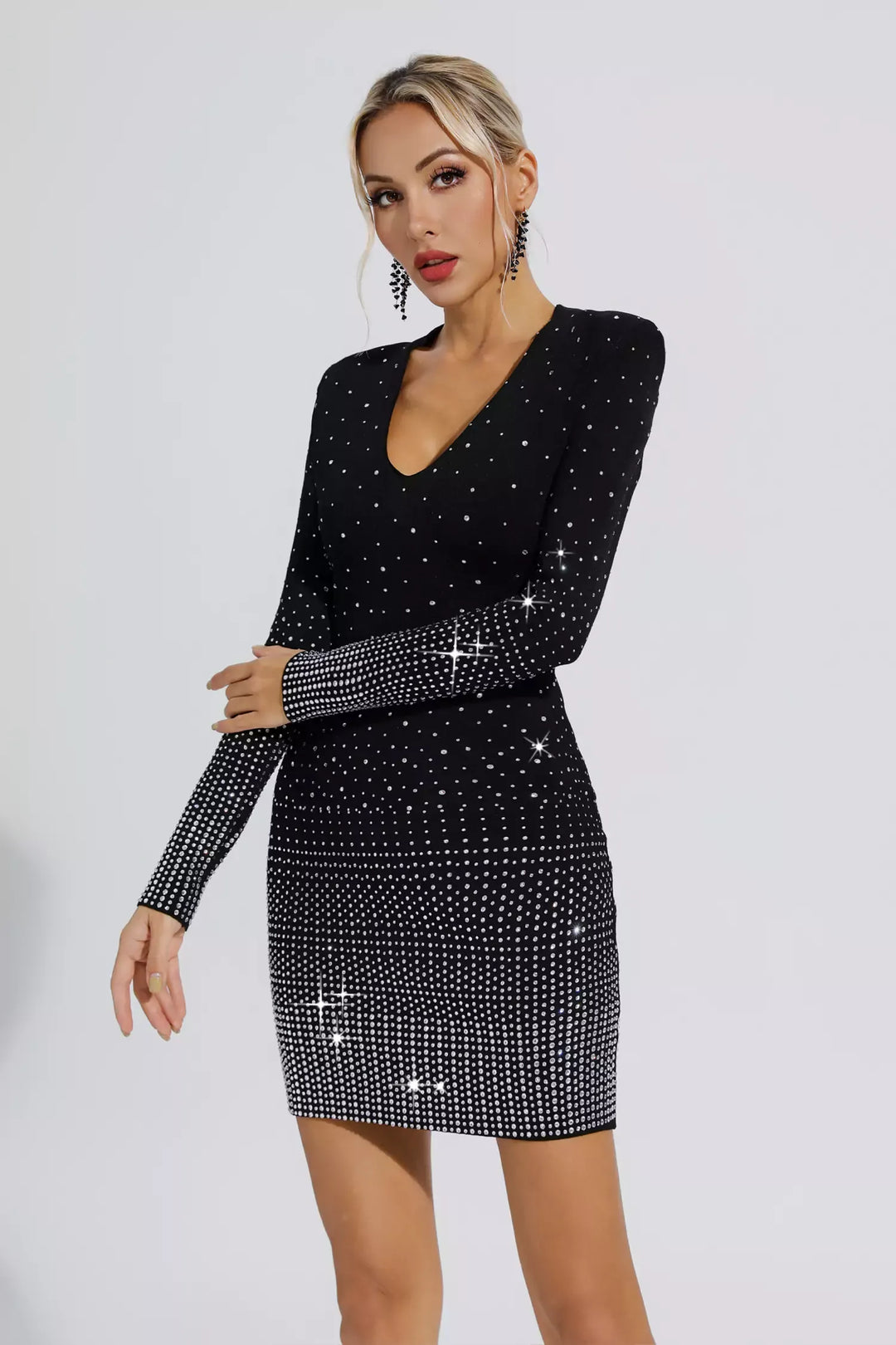 Elegant Hot Diamond Long Sleeve Mini Dress