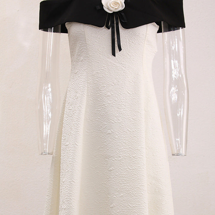 Textured Pleated High-Quality Suspender Colorblock Elegant Dress