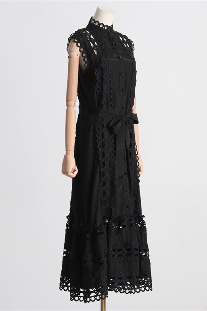 Kennedi Black Sleeveless Hollow Maxi Dress