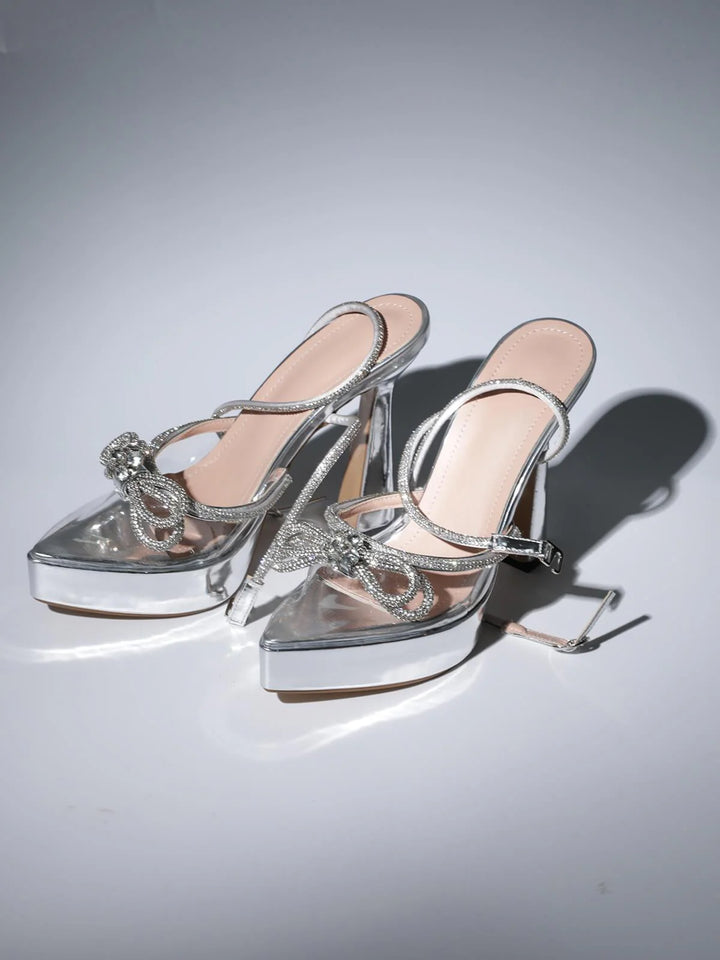 Bow Rhinestone Silver Sandals