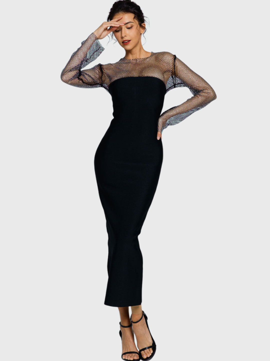 Black Diamond Mesh Maxi Dress