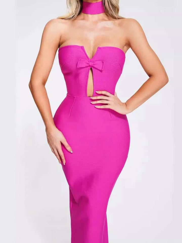 Elegant Bow Tube Top Hollow Dress