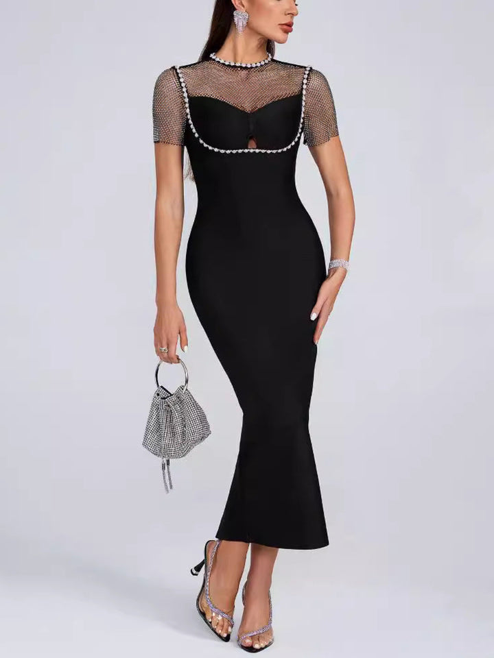 Elegant Diamond Mesh Maxi Dress