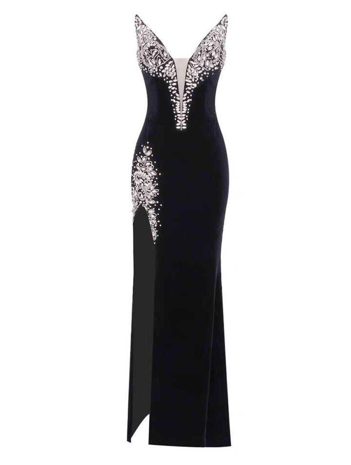 Elegant Diamond Deep V Maxi Dress