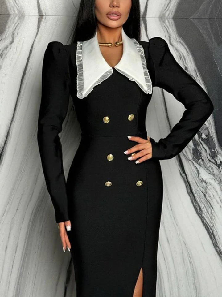 Elegant Contrasting Long-sleeved Dress