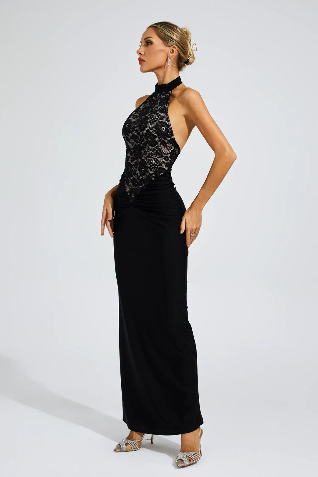 Hollow Lace Black Maxi Dress