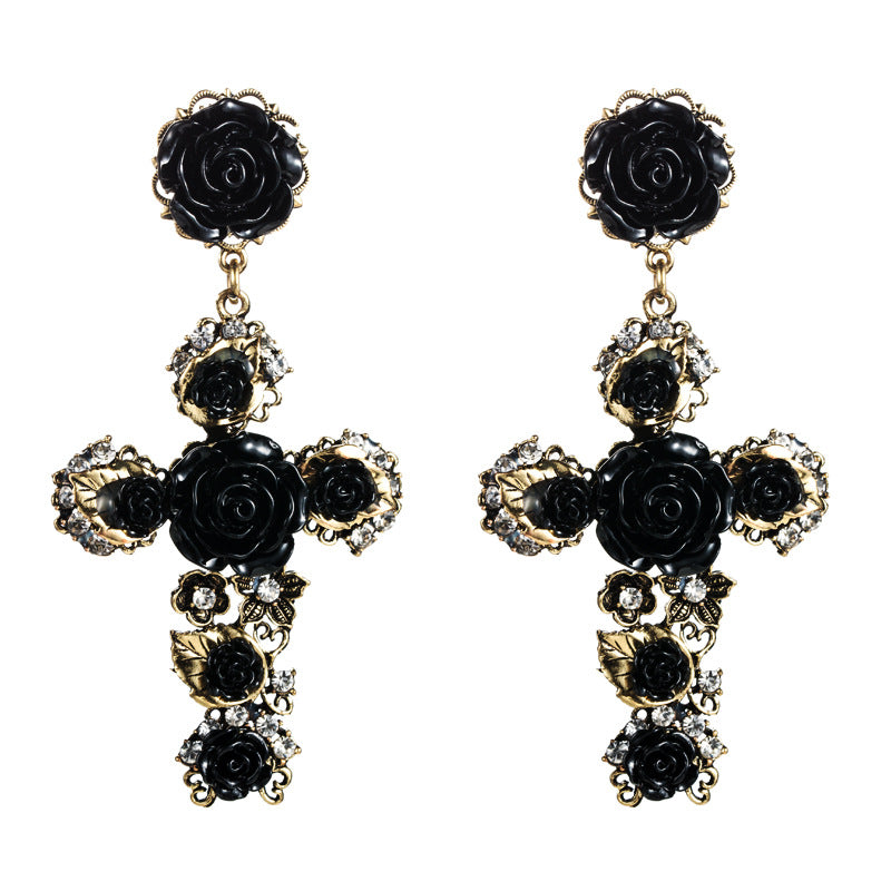 Rose Cross Earrings