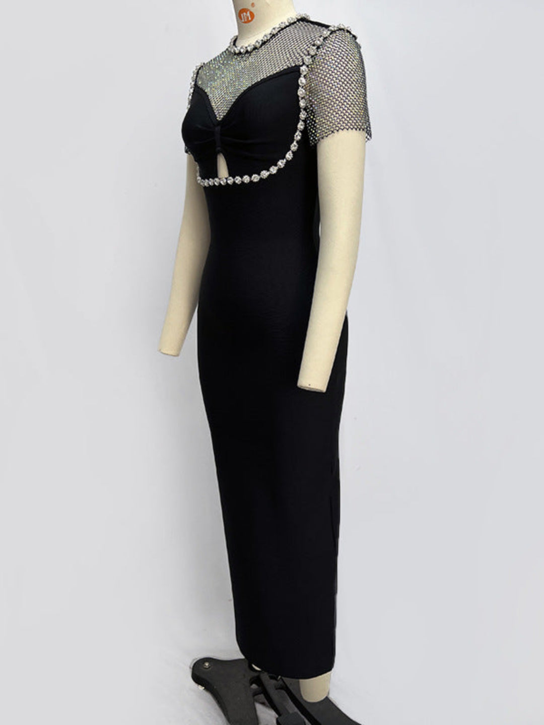 Elegant Diamond Mesh Maxi Dress