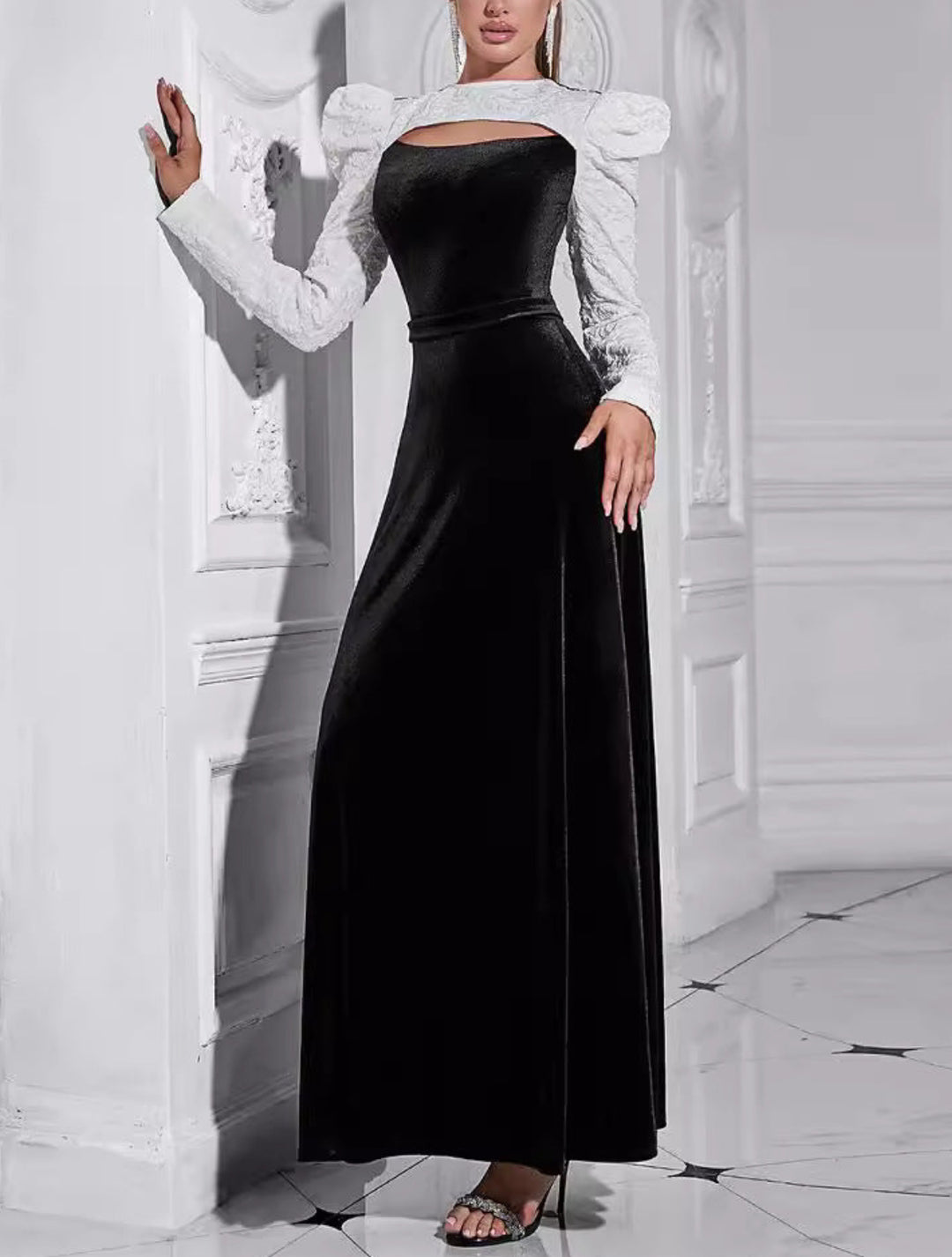 Elegant Contrasting Color Hollow Dress