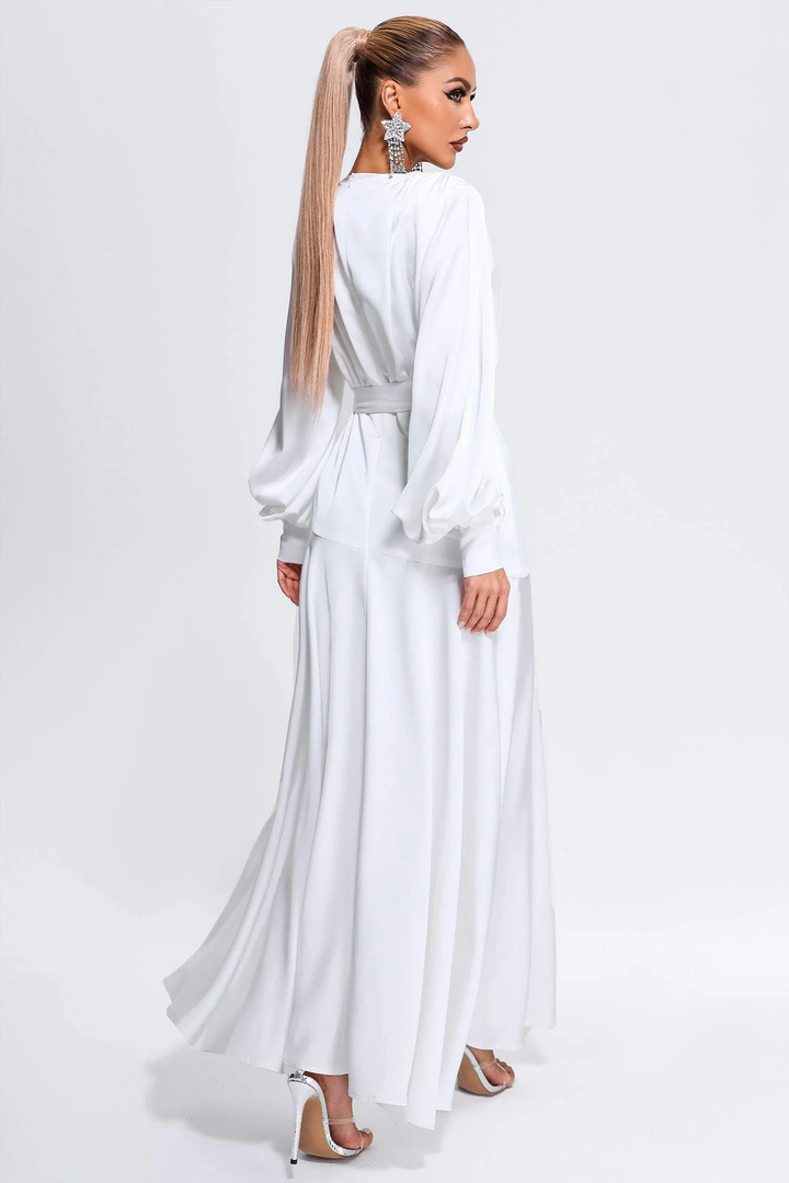 Simple Lantern Sleeve Solid Color Maxi Dress