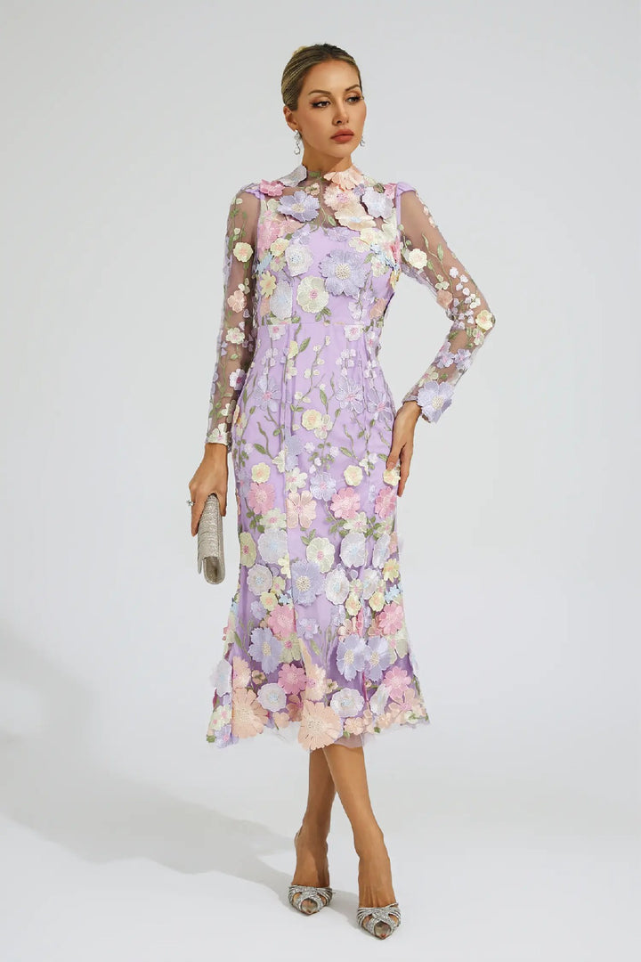 Elegant Embroidered Three-dimensional Flower Dress