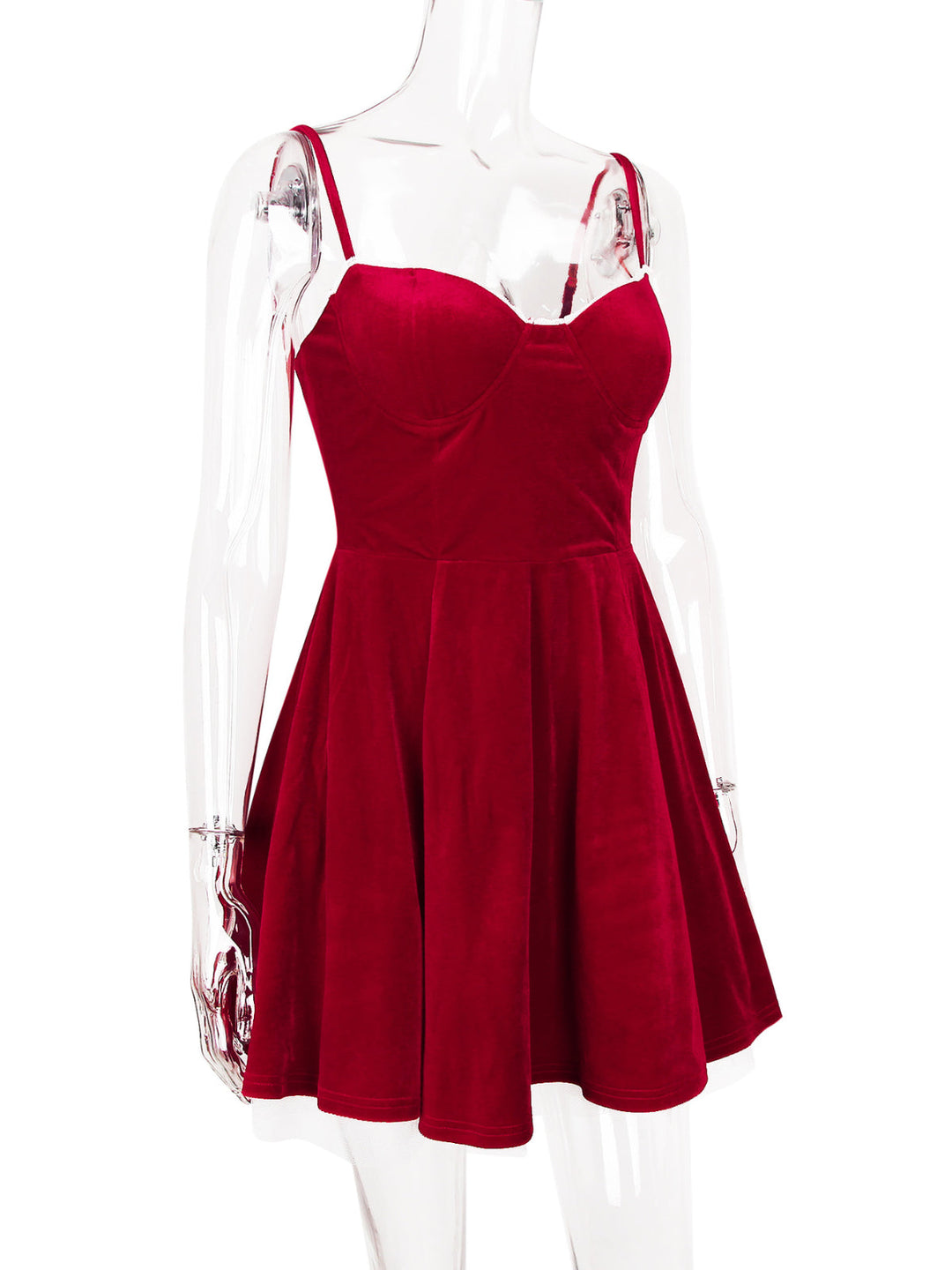 Red Velvet Suspender Mesh Mini Dress