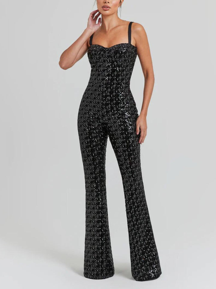 Rachel Sequin Suspender Micro-flare Pants