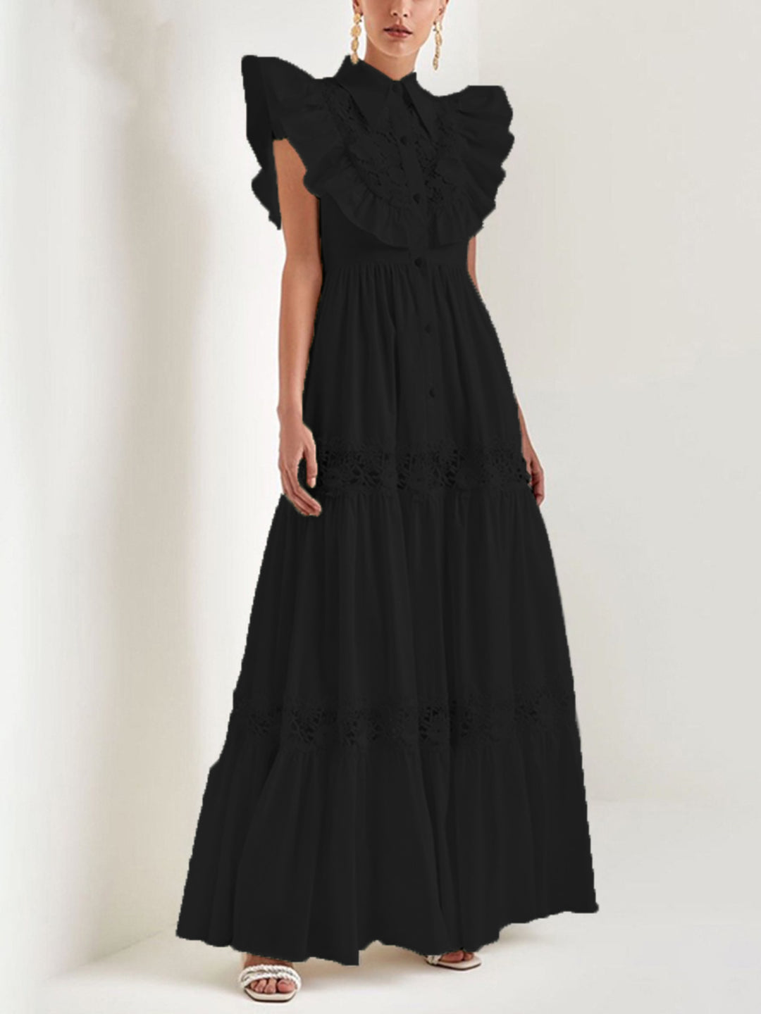 Temperament Lace Embroidered Ruffle Dress