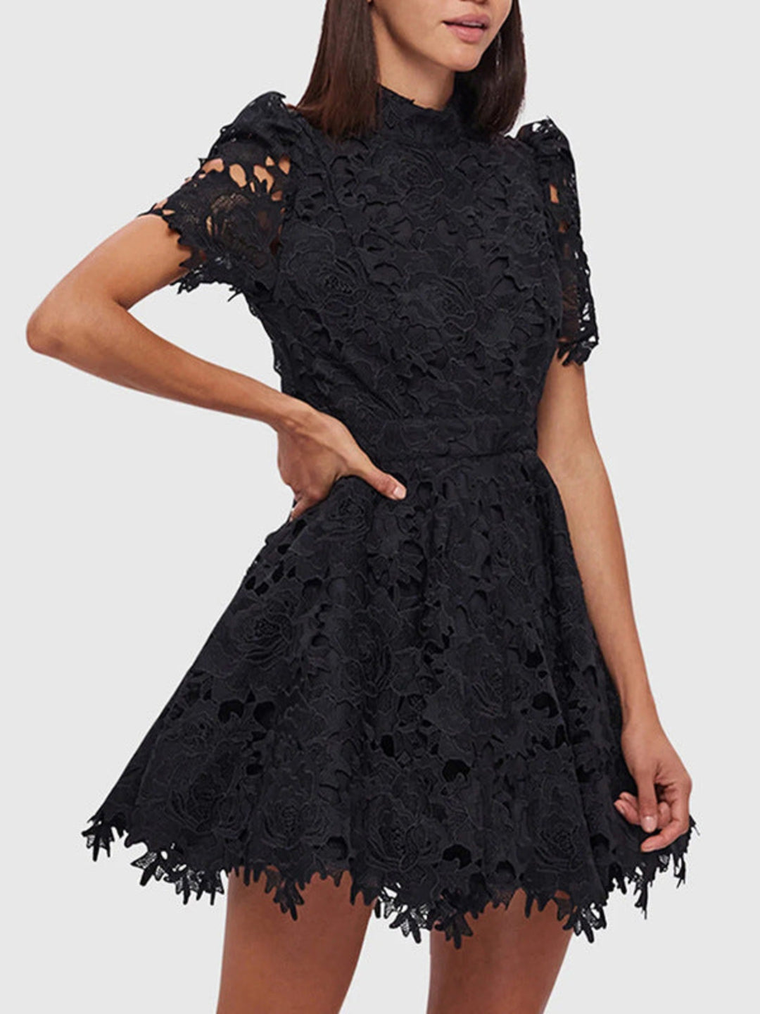 Elegant Stitched Lace Mini Dress