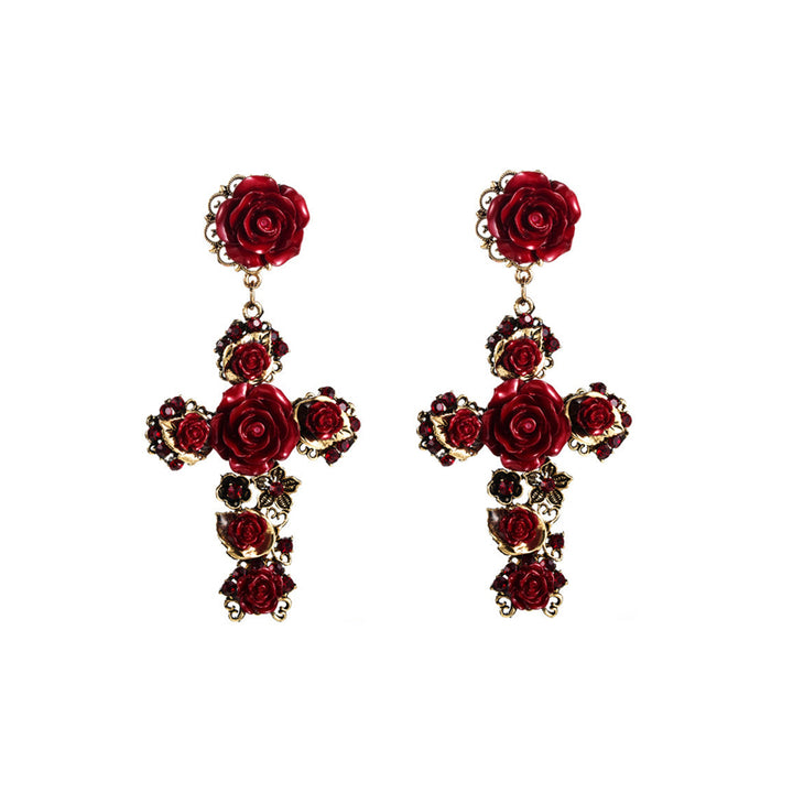 Rose Cross Earrings