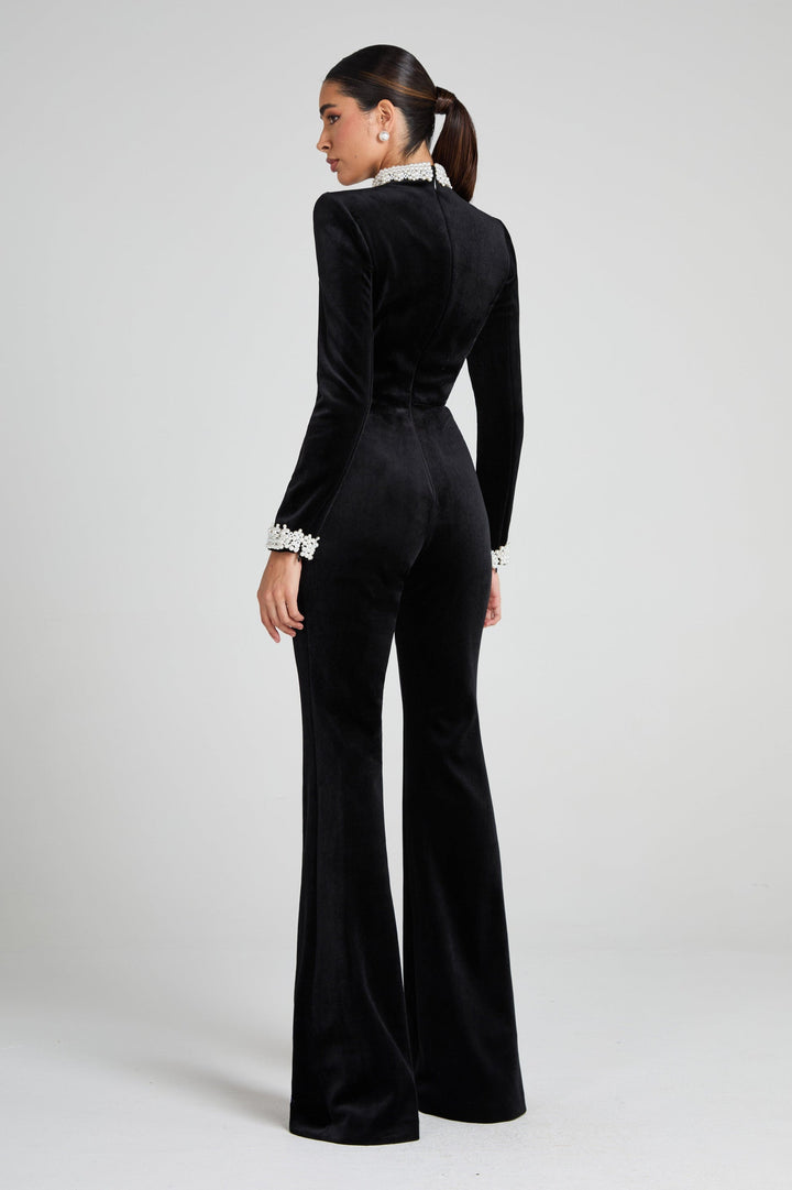 Pearl Black Velvet Jumpsuit