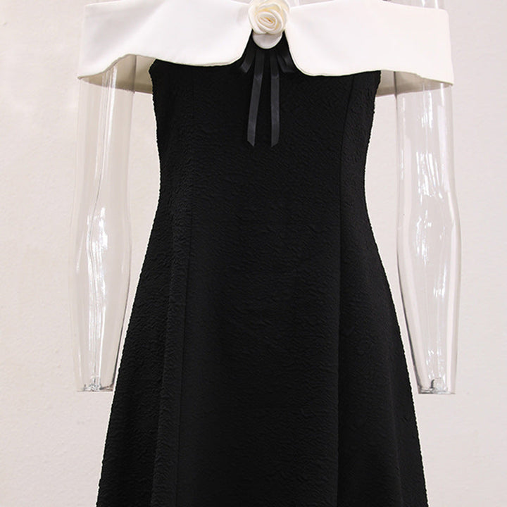 Textured Pleated Suspender Colorblock Elegant Dress