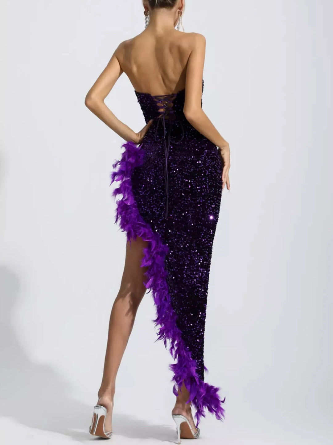 Kira Purple Sequin Feather Dress