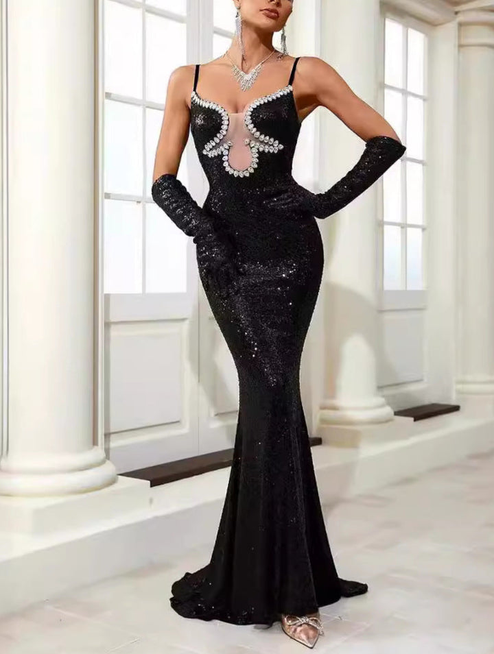 Fashion Sequined Diamond Maxi Dress