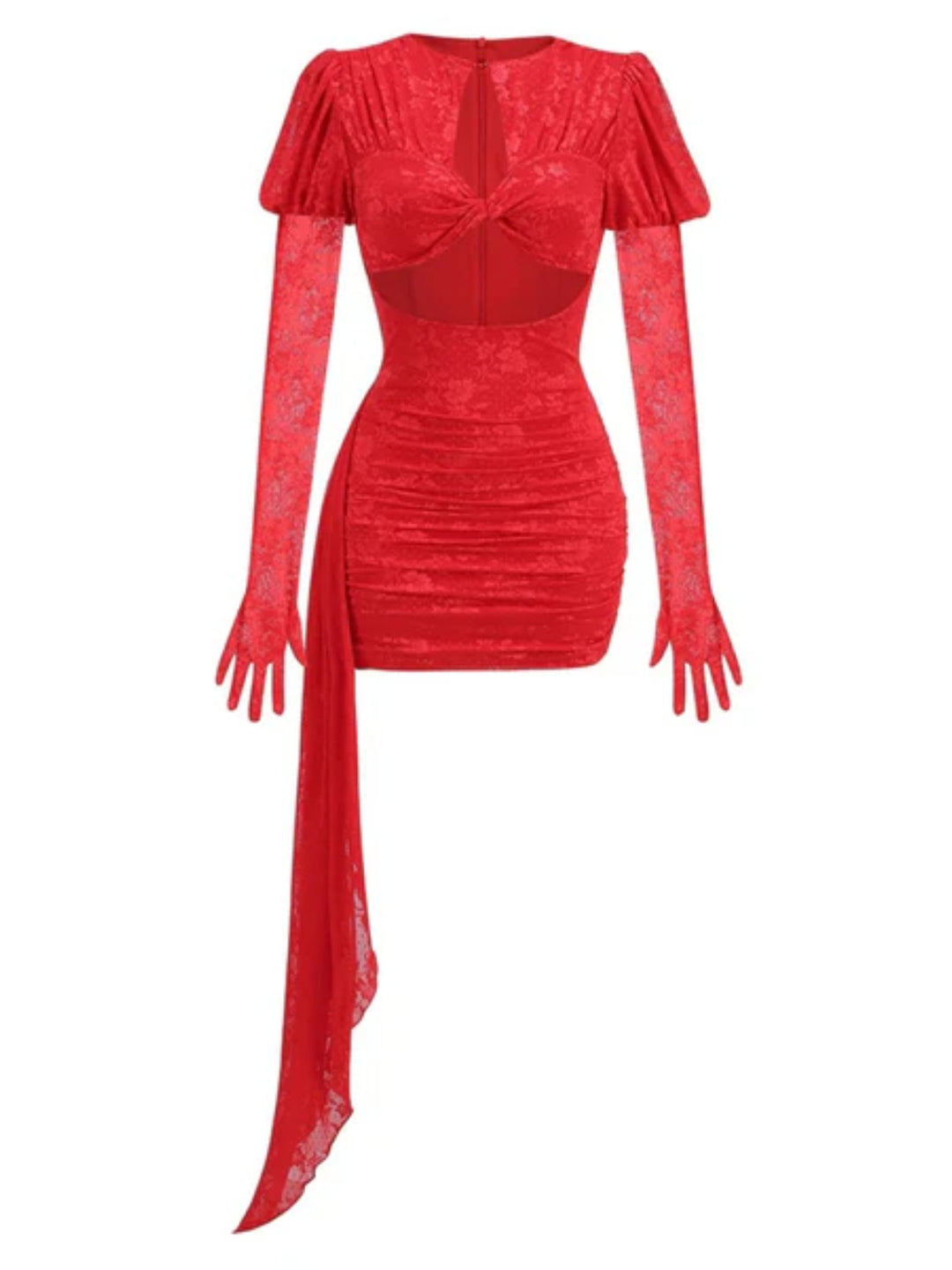 Ava Red Lace Hollow Mini Dress with Gloves