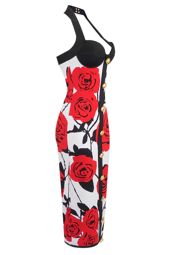 Halter Bustier Floral Midi Dress