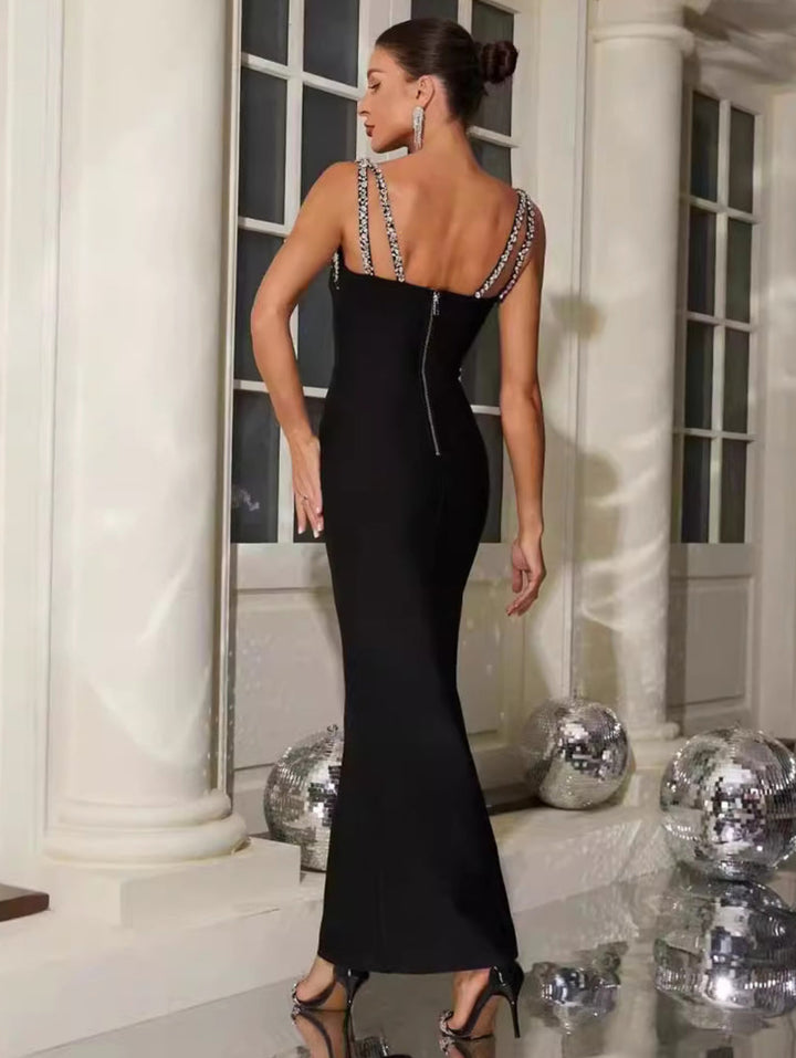 Elegant Black Diamond-encrusted Suspender Dress