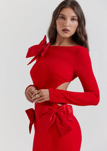 Elegant Bow Dew Long-sleeved Dress