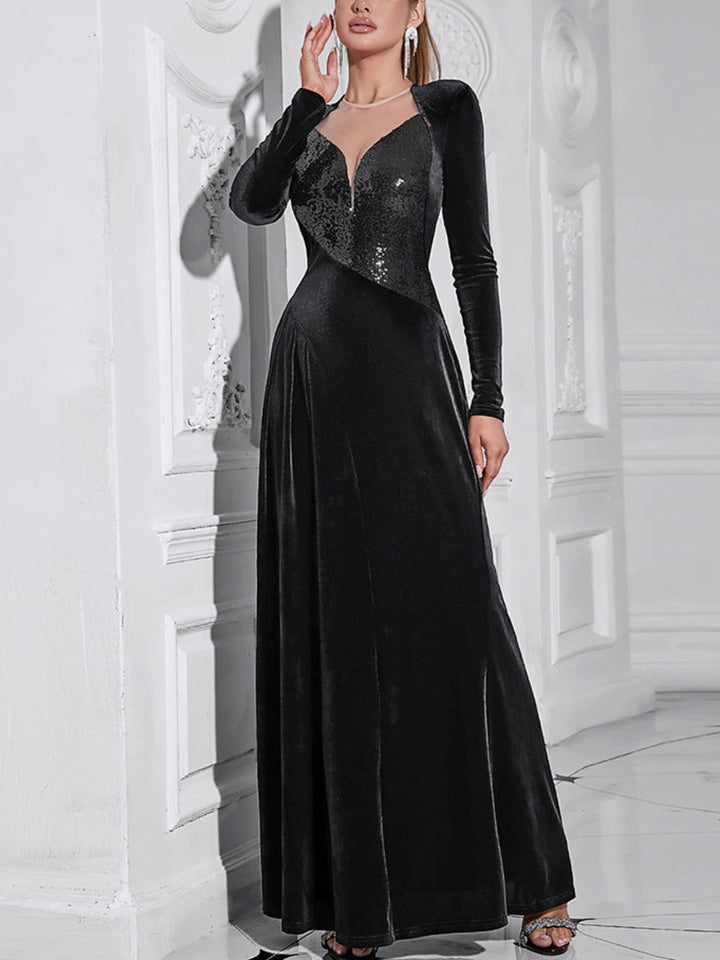 Temperament Long-sleeved Splicing Dress