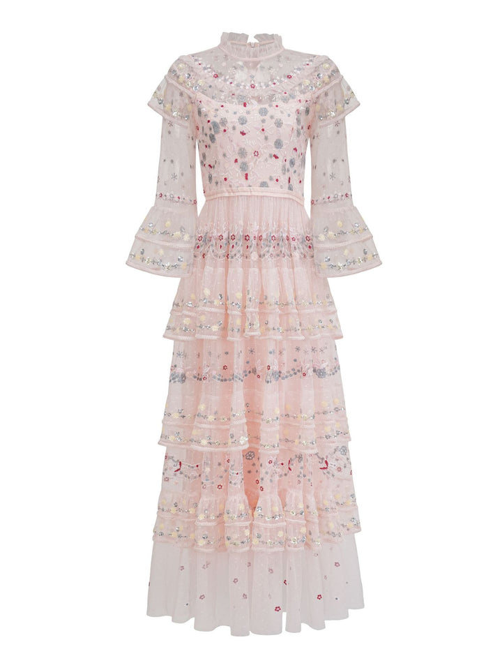 Margot Pink Embroidered Vintage Dress