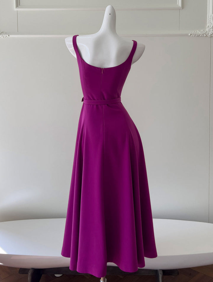 Elegant One-word Shoulder Solid Color Dress