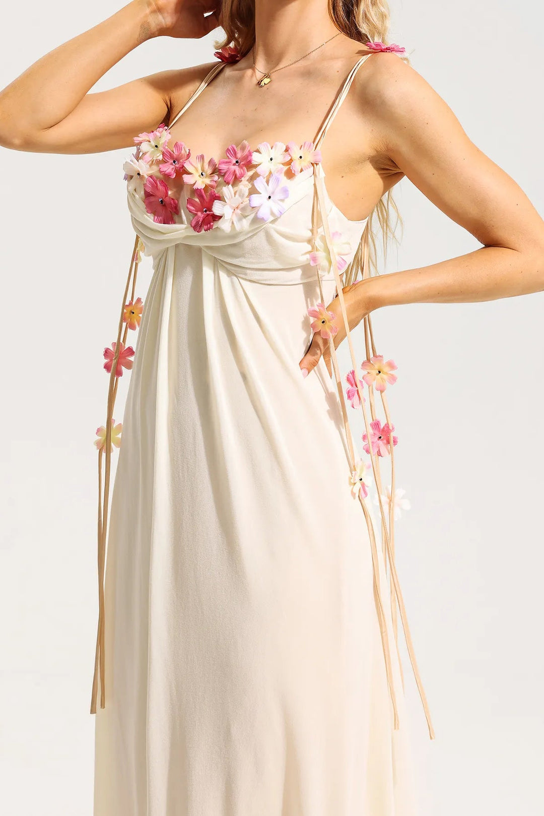 3D Floral Mesh Sleeveless Midi Dress