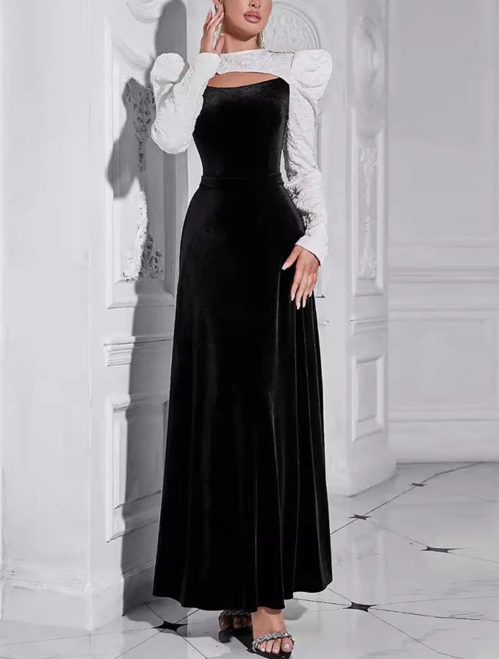 Elegant Contrasting Color Hollow Dress