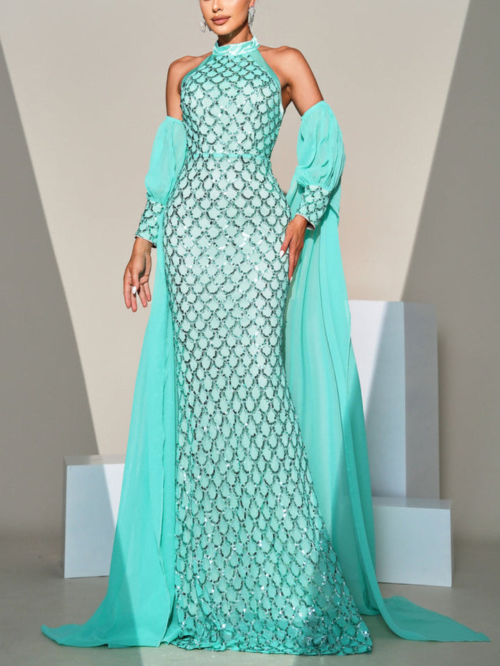 Fashion Fish Scale Sequin Maxi Dress