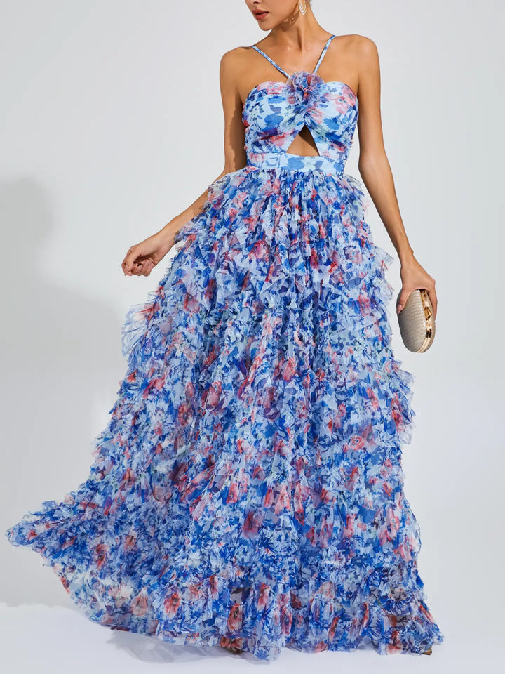 Emma Blue Hollow Printing Dress