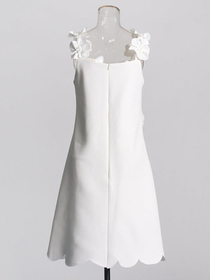 Elegant Three-dimensional Flower White Mini Dress