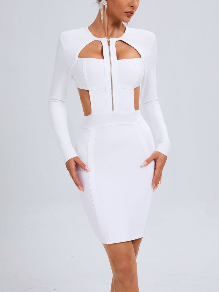 Fashion Long-sleeved Crew Neck Hollow Dress