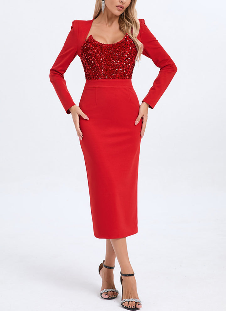 Grace Red Sequin Midi Dress