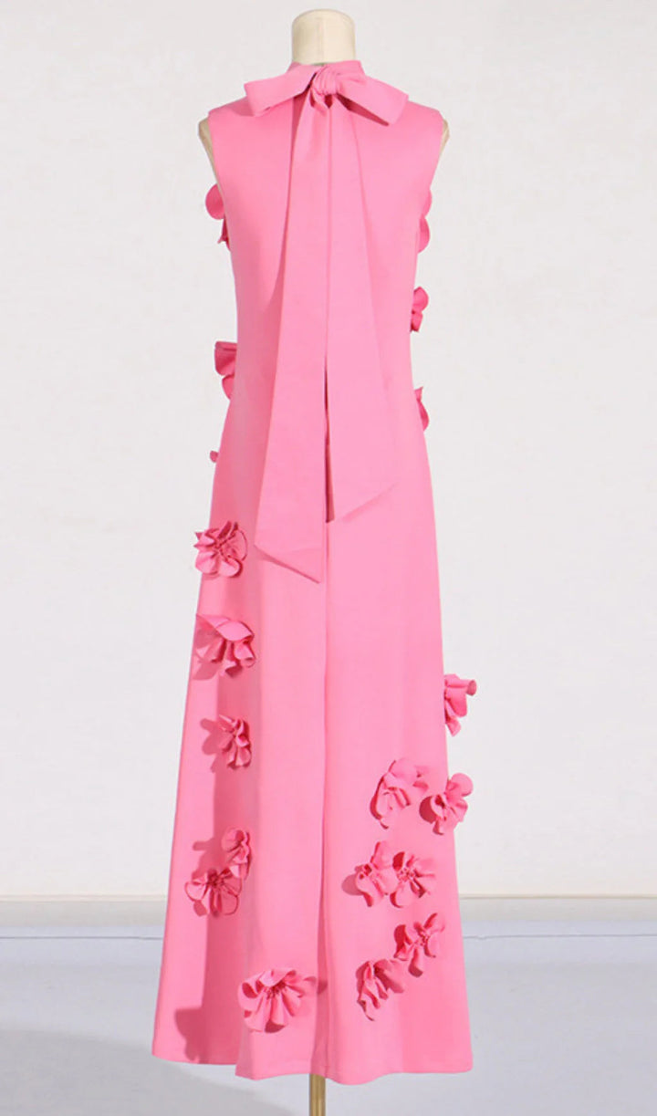 Pink Flower Design Sleeveless Maxi Dress