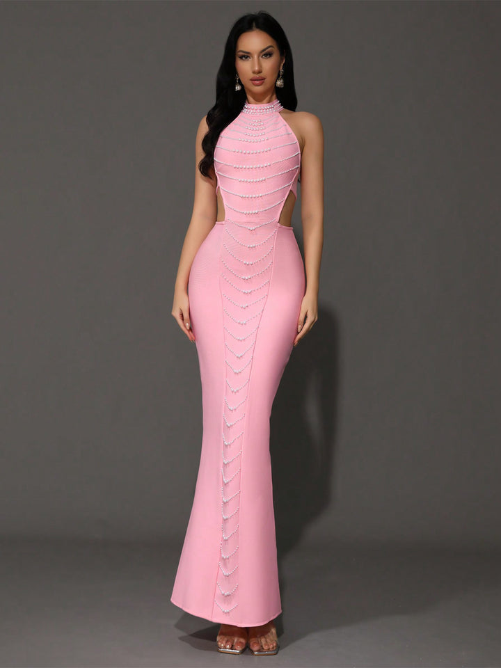 Pearl Chain Bandage Maxi Dress